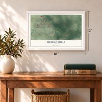Sharon Hills, Louisiana map, 12 x 18 inch print in a white frame in an entryway