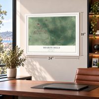 Sharon Hills, Louisiana map, 18 x 24 inch print in a white frame in a home office