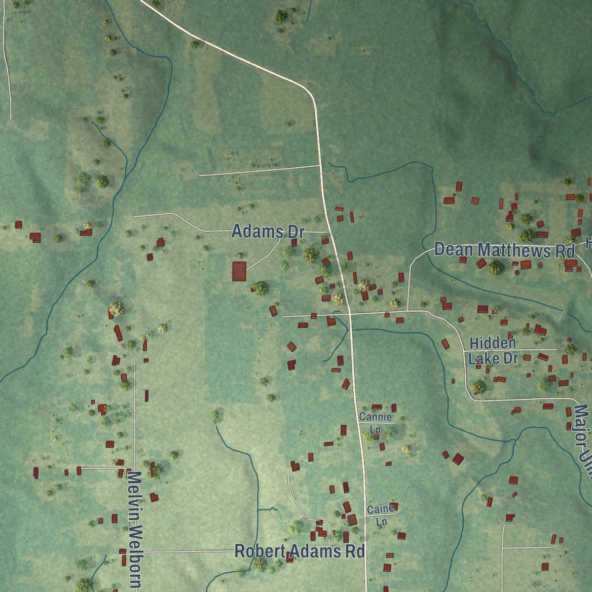 Second close-up of the map of Sharon, Mississippi print showing more streets and buildings