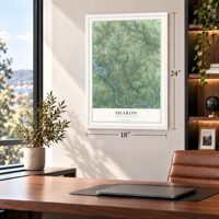 Sharon, North Carolina map, 18 x 24 inch print in a white frame in a home office