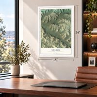 Sharon, Potter County, Pennsylvania map, 18 x 24 inch print in a white frame in a home office