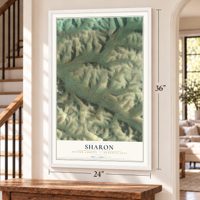 Sharon, Potter County, Pennsylvania map, 24 x 36 inch print in a white frame by a staircase