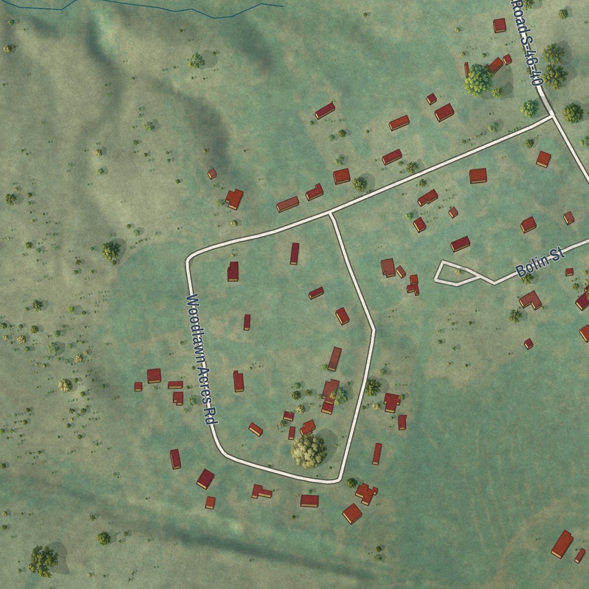 Second close-up of the map of Sharon, South Carolina print showing more streets and buildings
