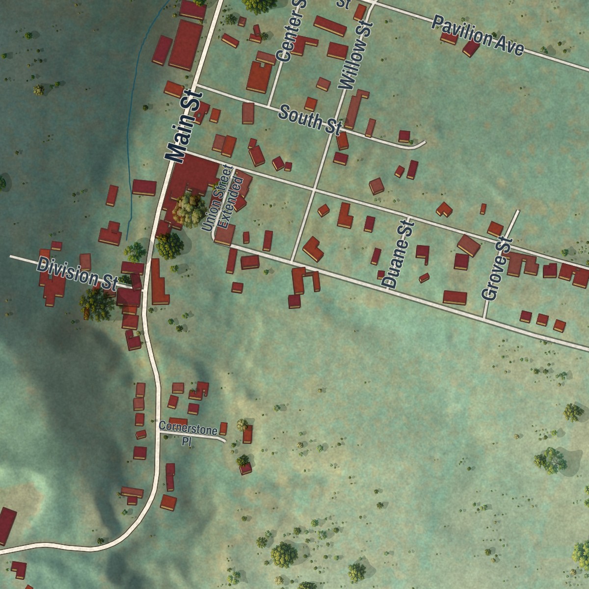 Second close-up of the map of Sharon Springs, New York print showing more streets and buildings