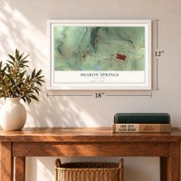 Sharon Springs, New York map, 12 x 18 inch print in a white frame in an entryway