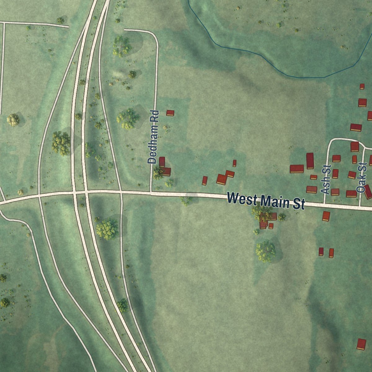 Second close-up of the map of Sharon, Tennessee print showing more streets and buildings