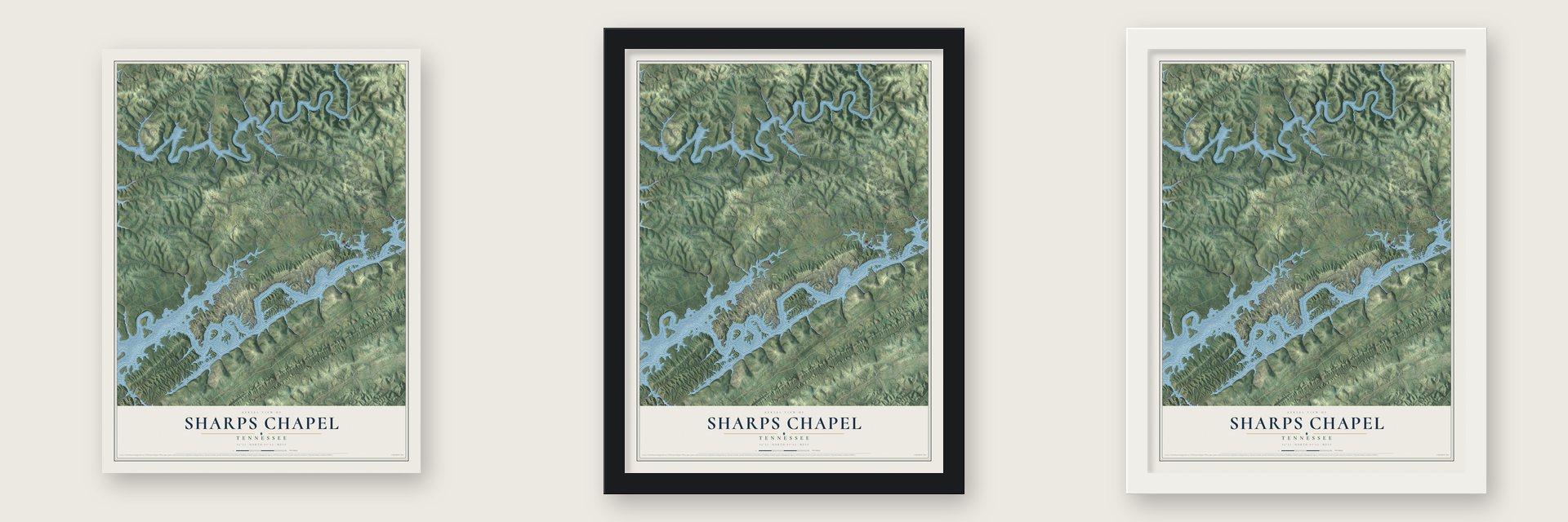 Sharps Chapel, Tennessee map unframed, in a black wood frame and in a white wood frame