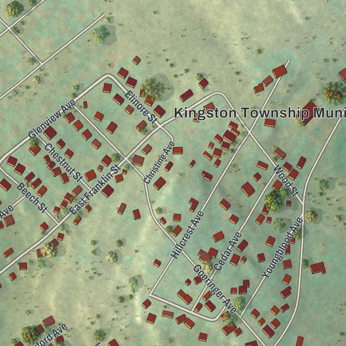 Second close-up of the map of Shavertown, Pennsylvania print showing more streets and buildings