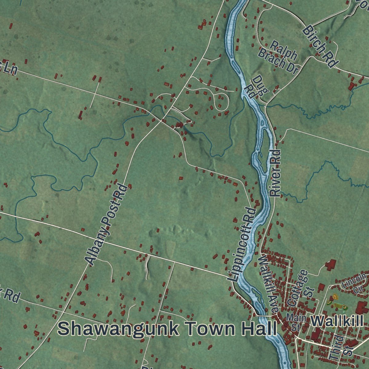 Second close-up of the map of Shawangunk, New York print showing more streets and buildings