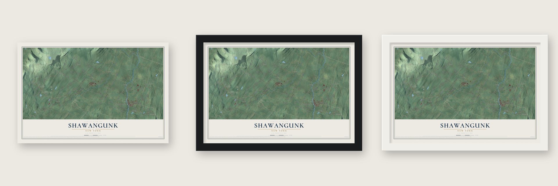 Shawangunk, New York map unframed, in a black wood frame and in a white wood frame