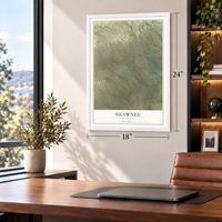 Shawnee, Wyoming map, 18 x 24 inch print in a white frame in a home office