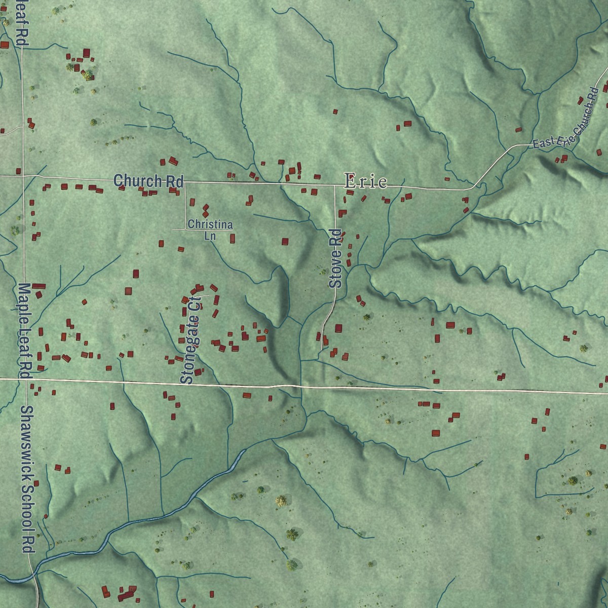 Second close-up of the map of Shawswick, Indiana print showing more streets and buildings