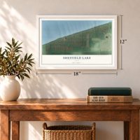 Sheffield Lake, Ohio map, 12 x 18 inch print in a white frame in an entryway
