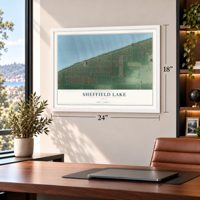 Sheffield Lake, Ohio map, 18 x 24 inch print in a white frame in a home office