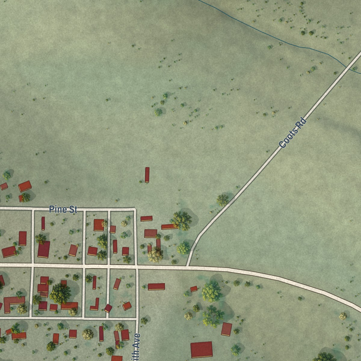 Second close-up of the map of Sheffield, Texas print showing more streets and buildings