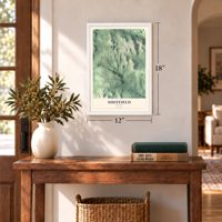 Sheffield, Vermont map, 12 x 18 inch print in a white frame in an entryway