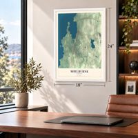 Shelburne, Vermont map, 18 x 24 inch print in a white frame in a home office