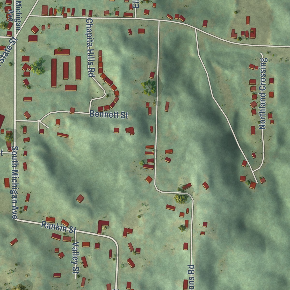 Second close-up of the map of Shelby, Michigan print showing more streets and buildings