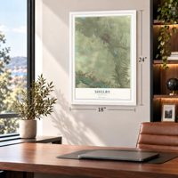 Shelby, Montana map, 18 x 24 inch print in a white frame in a home office