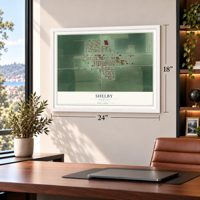 Shelby, Nebraska map, 18 x 24 inch print in a white frame in a home office