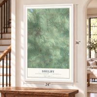 Shelby, Oceana County, Michigan map, 24 x 36 inch print in a white frame by a staircase