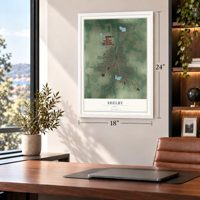Shelby, Ohio map, 18 x 24 inch print in a white frame in a home office