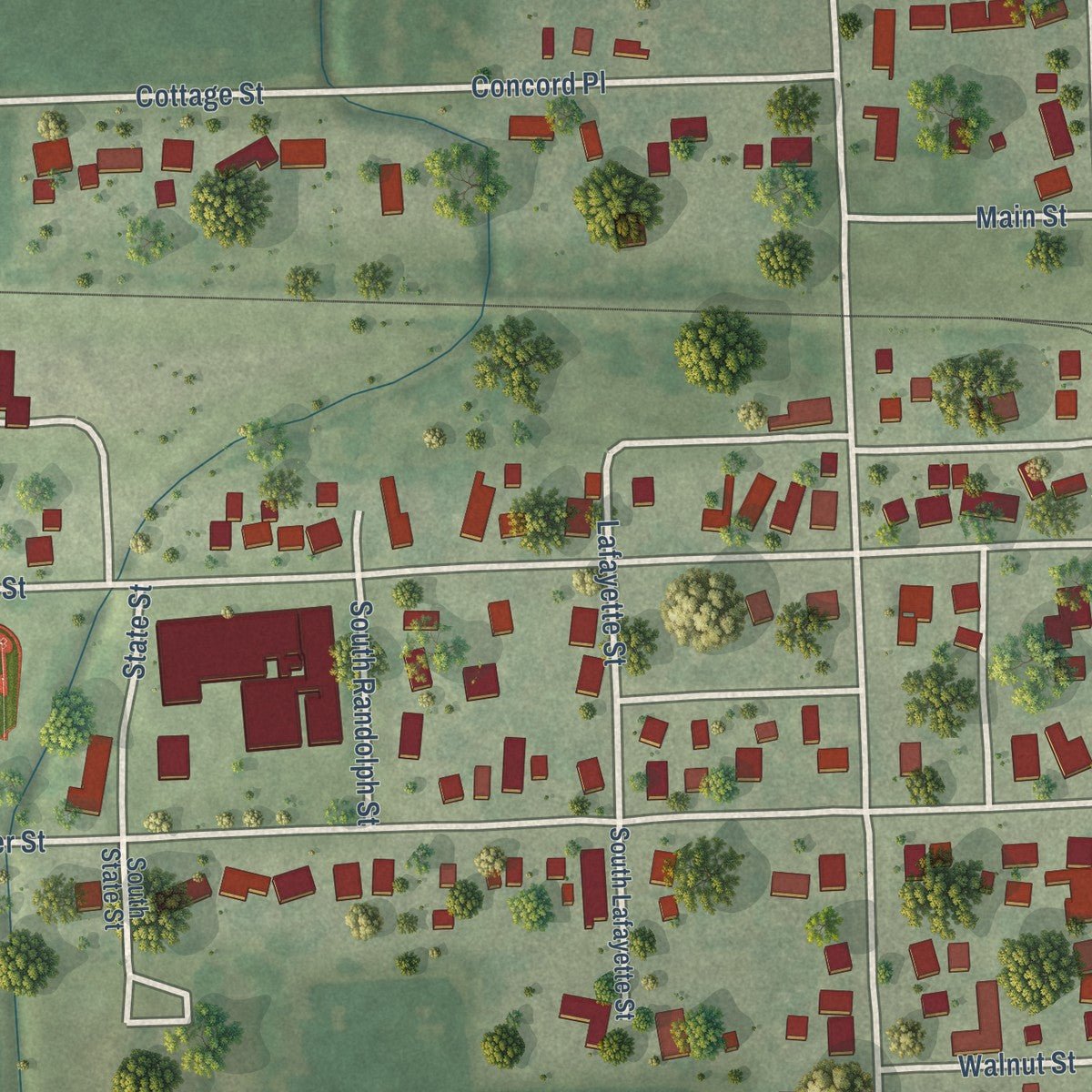 Second close-up of the map of Sheldon, Illinois print showing more streets and buildings