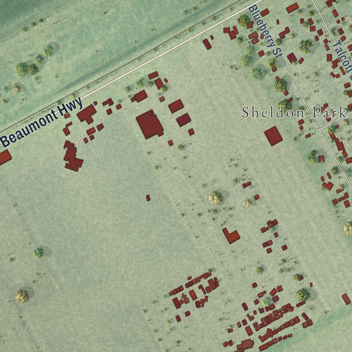 Second close-up of the map of Sheldon, Texas print showing more streets and buildings