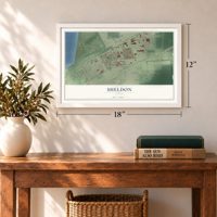 Sheldon, Texas map, 12 x 18 inch print in a white frame in an entryway