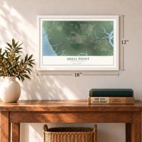 Shell Point, South Carolina map, 12 x 18 inch print in a white frame in an entryway
