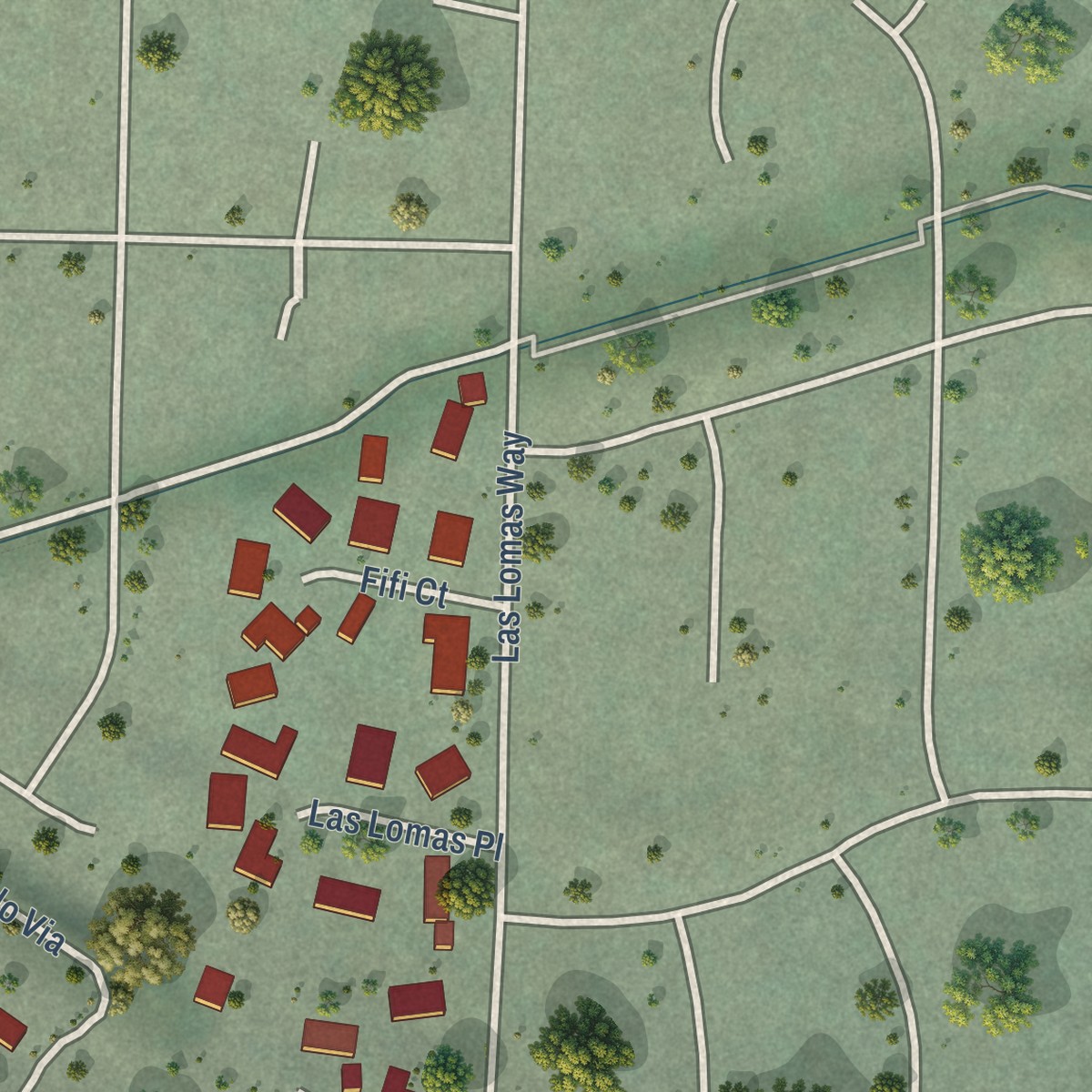 Second close-up of the map of Shell Ridge, California print showing more streets and buildings