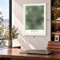 Shellman, Georgia map, 18 x 24 inch print in a white frame in a home office