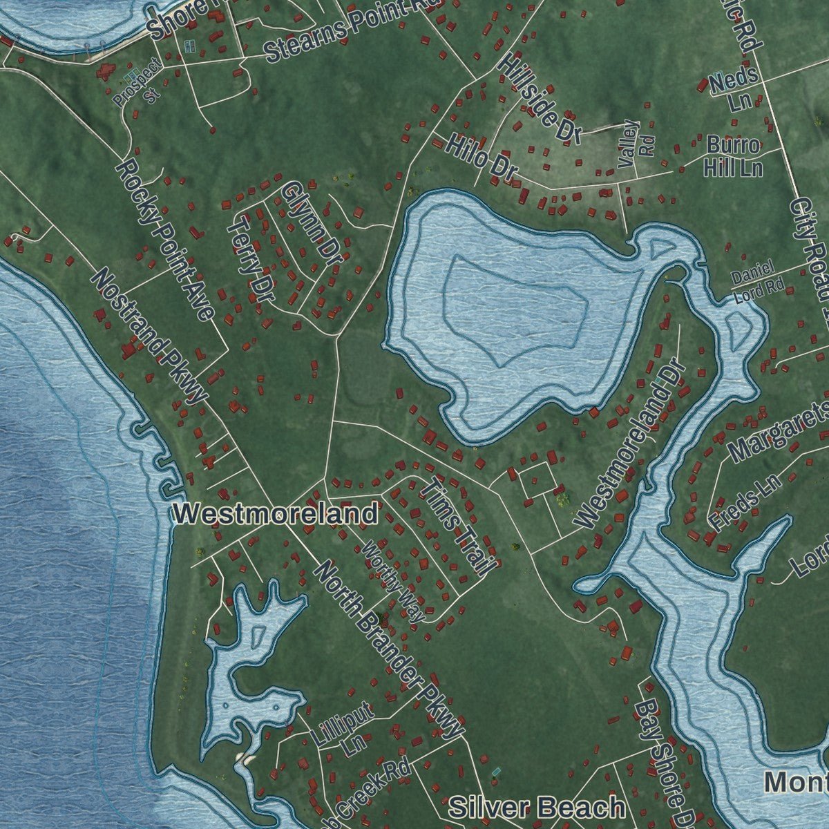 Second close-up of the map of Shelter Island Heights, New York print showing more streets and buildings