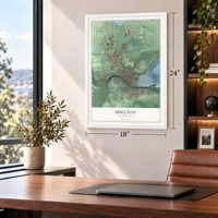 Shelton, Washington map, 18 x 24 inch print in a white frame in a home office