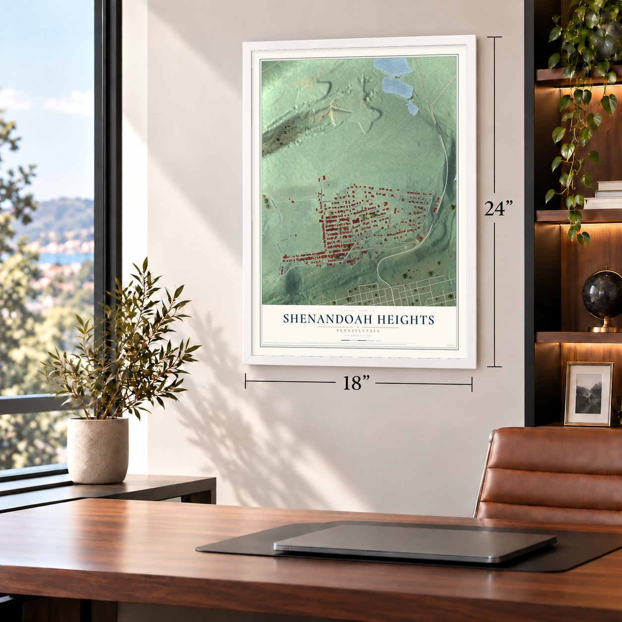 Shenandoah Heights, Pennsylvania map, 18 x 24 inch print in a white frame in a home office