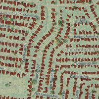 Second close-up of the map of Shenandoah, Louisiana print showing more streets and buildings