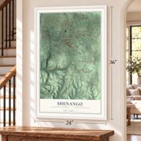 Shenango, Lawrence County, Pennsylvania map, 24 x 36 inch print in a white frame by a staircase