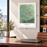 Sheppton, Pennsylvania map, 18 x 24 inch print in a white frame in a home office