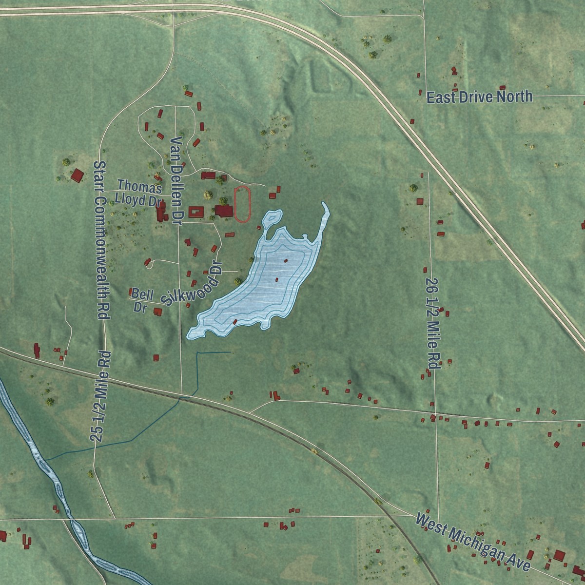 Second close-up of the map of Sheridan, Calhoun County, Michigan print showing more streets and buildings