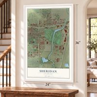 Sheridan, Colorado map, 24 x 36 inch print in a white frame by a staircase