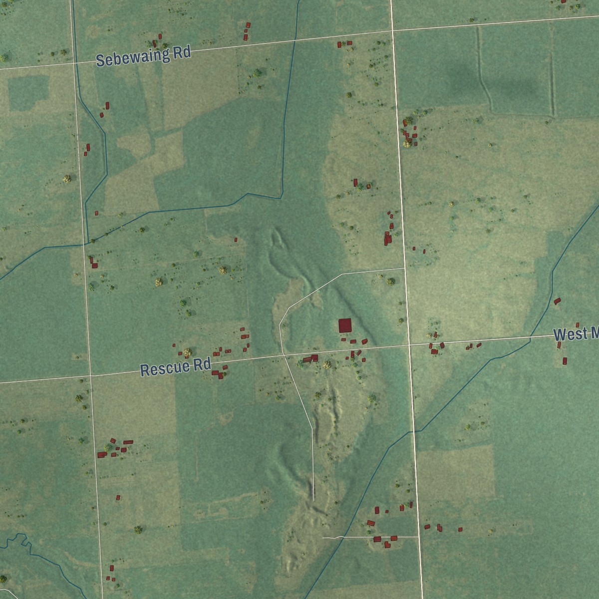 Second close-up of the map of Sheridan, Huron County, Michigan print showing more streets and buildings
