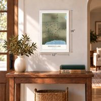 Sheridan Lake, Colorado map, 12 x 18 inch print in a white frame in an entryway