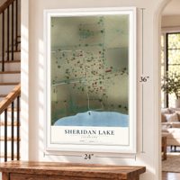 Sheridan Lake, Colorado map, 24 x 36 inch print in a white frame by a staircase