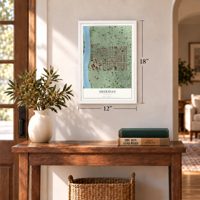 Sheridan, Minnesota map, 12 x 18 inch print in a white frame in an entryway