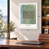 Sheridan, Minnesota map, 18 x 24 inch print in a white frame in a home office