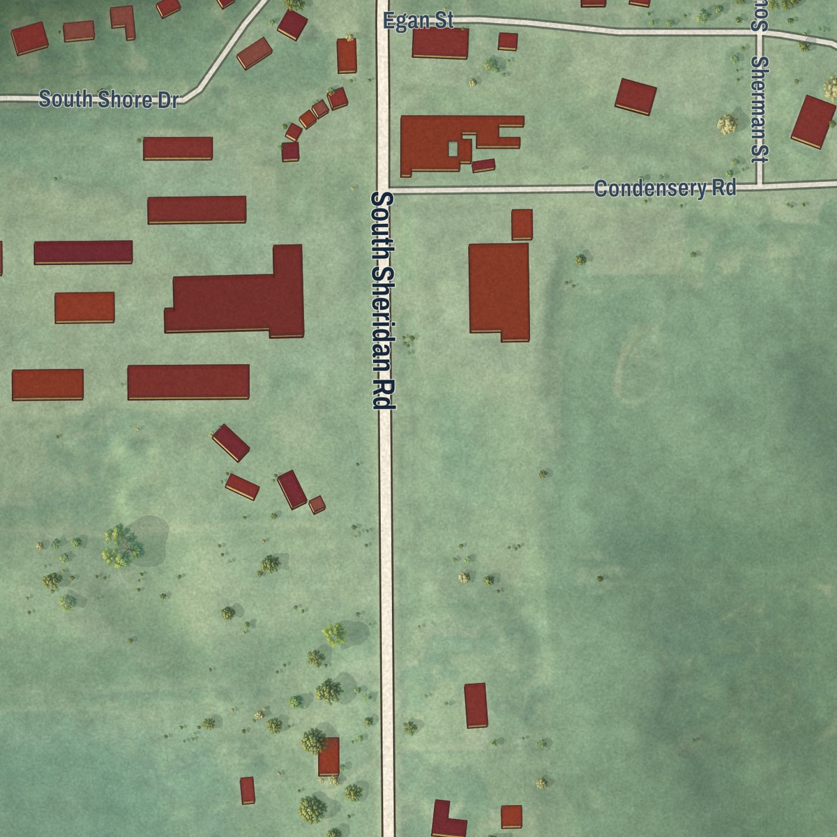 Second close-up of the map of Sheridan, Montcalm County, Michigan print showing more streets and buildings