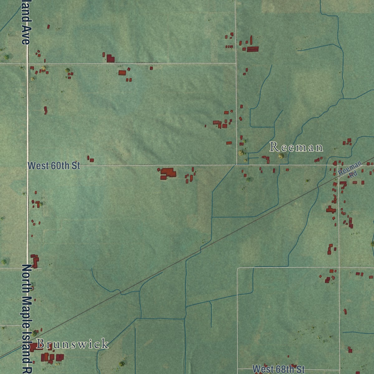 Second close-up of the map of Sheridan, Newaygo County, Michigan print showing more streets and buildings