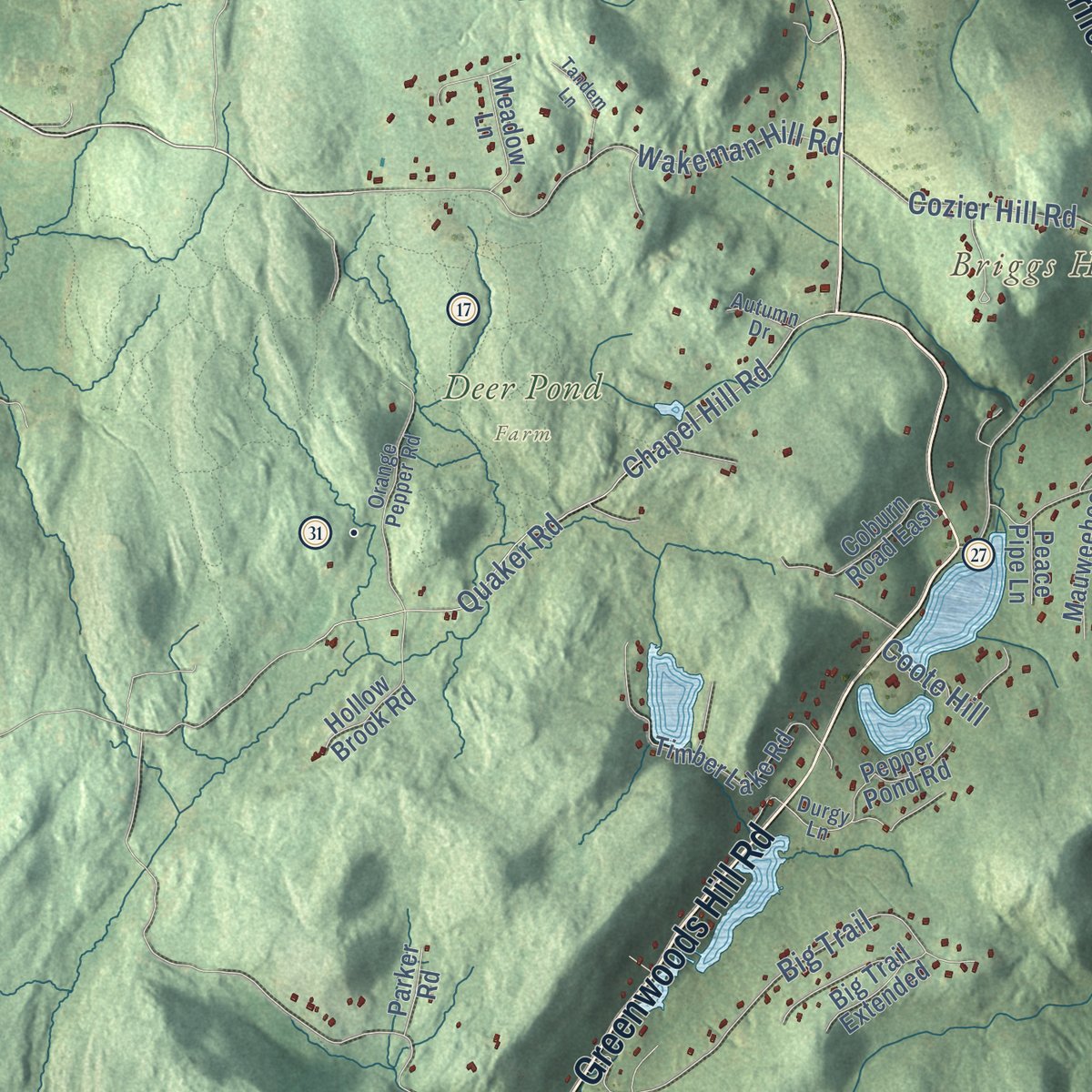 Second close-up of the map of Sherman, Connecticut print showing more streets and buildings