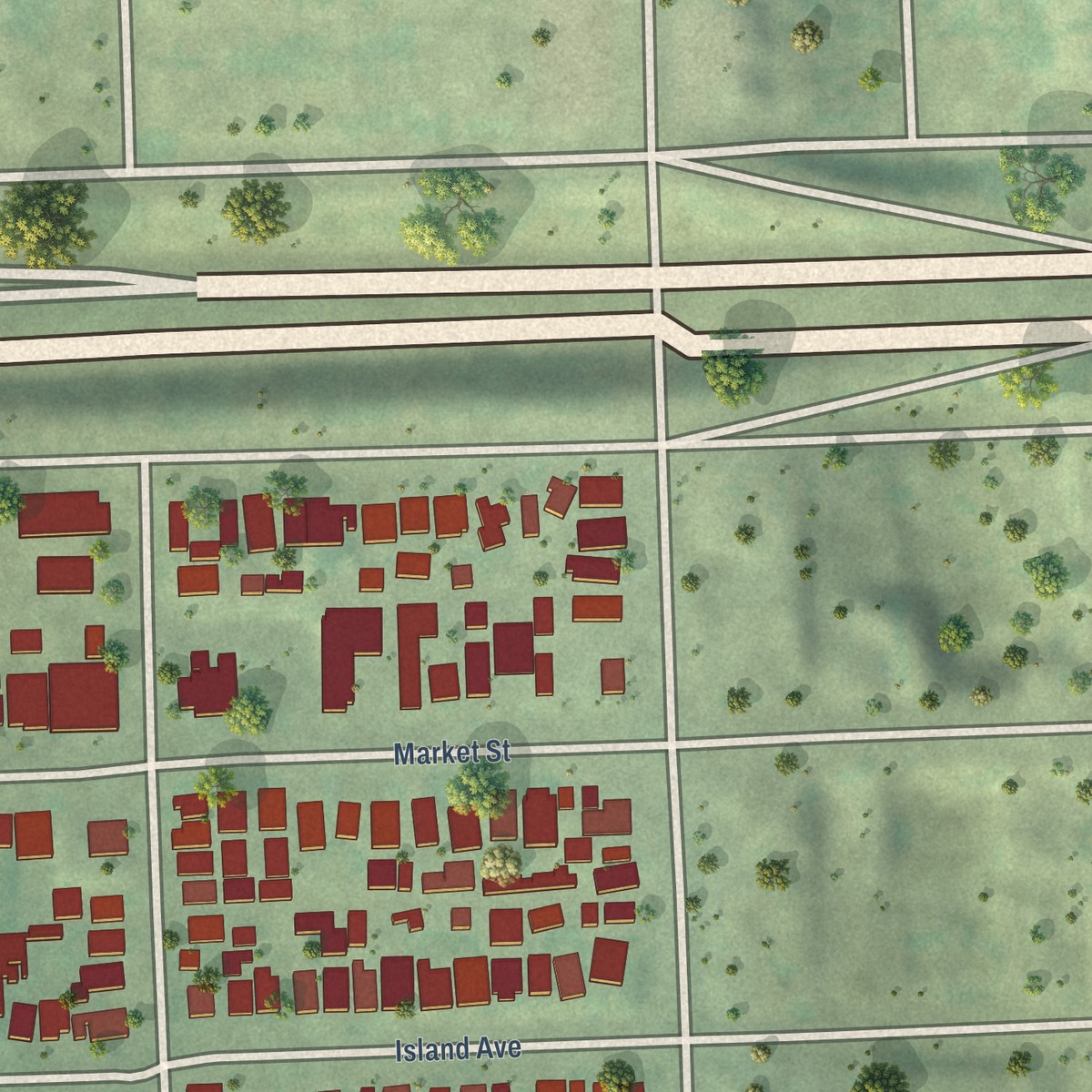 Second close-up of the map of Sherman Heights, California print showing more streets and buildings