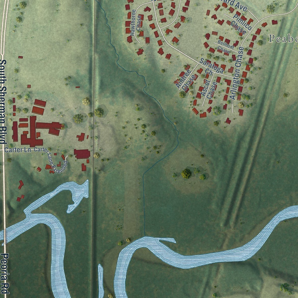Second close-up of the map of Sherman, Illinois print showing more streets and buildings